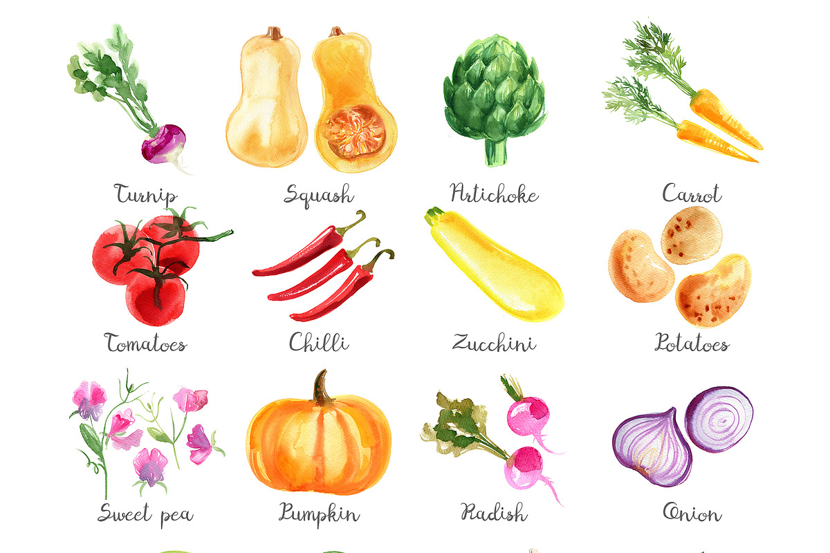 Watercolor food. Fruits & Vegetables, a Food Illustration by irina.vaneeva (Photo 5 of 7)