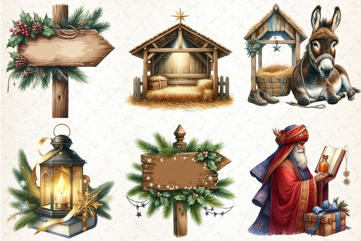 Christmas, Nativity, Clipart, an Illustration by DreamCafeArt (Photo 3 of 7)