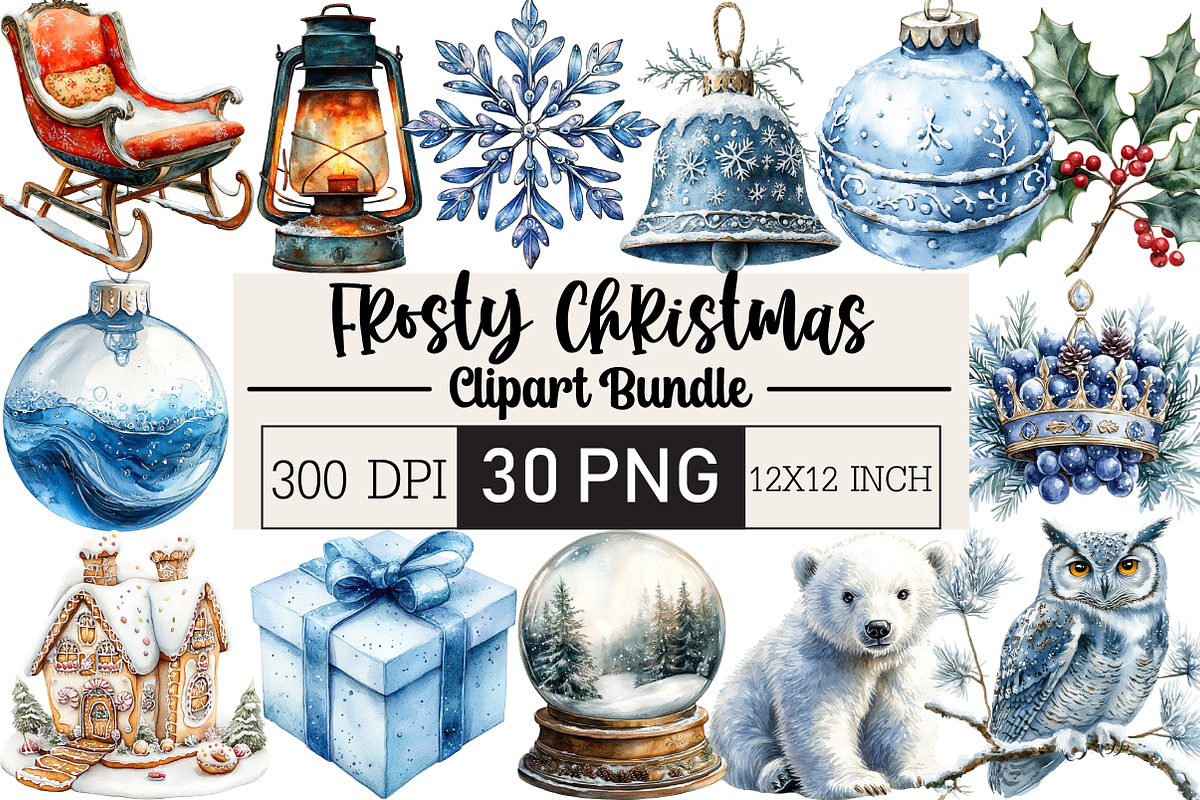 Frosty Christmas Clipart, an Illustration by Black Bird Studio (Photo 1 of 6)