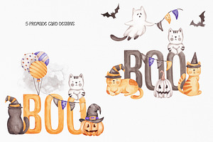 Watercolor Set Halloween Cats