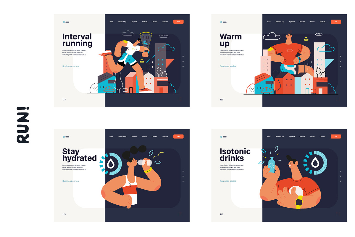RUN! flat vector illustrations set, a Templates & Theme by Grivina's shop (Photo 15 of 24)