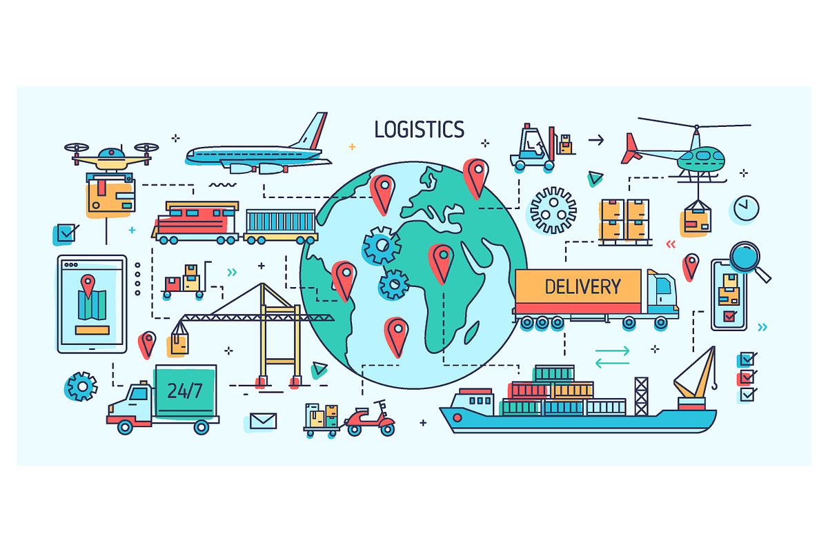 Logistics line art banners, a Transportation Illustration by Good Studio (Photo 2 of 4)