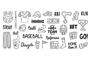 Hand drawn baseball equipment. Sport, a Sport Illustration by Valerie Bodnar