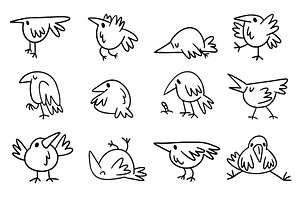 Cute Doodle Bird Illustrations Set, an Animal Illustration by DeShoff Art