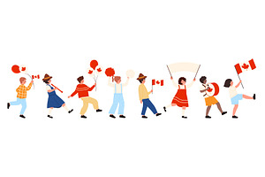 Kids Parade Celebrating Canada Day, a Person Illustration by Flashvector