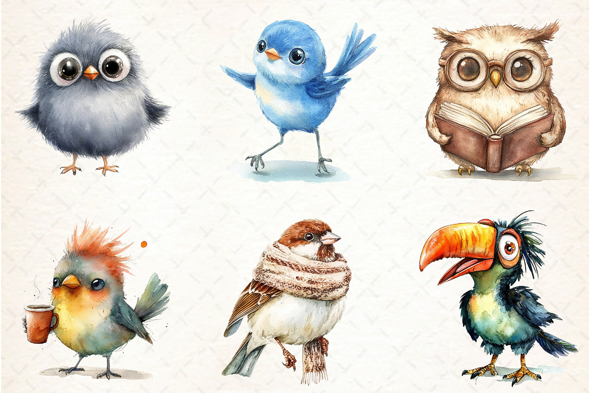 Cute Quirky Funny Birds Clipart, an Illustration by Libby Wishes (Photo 3 of 6)