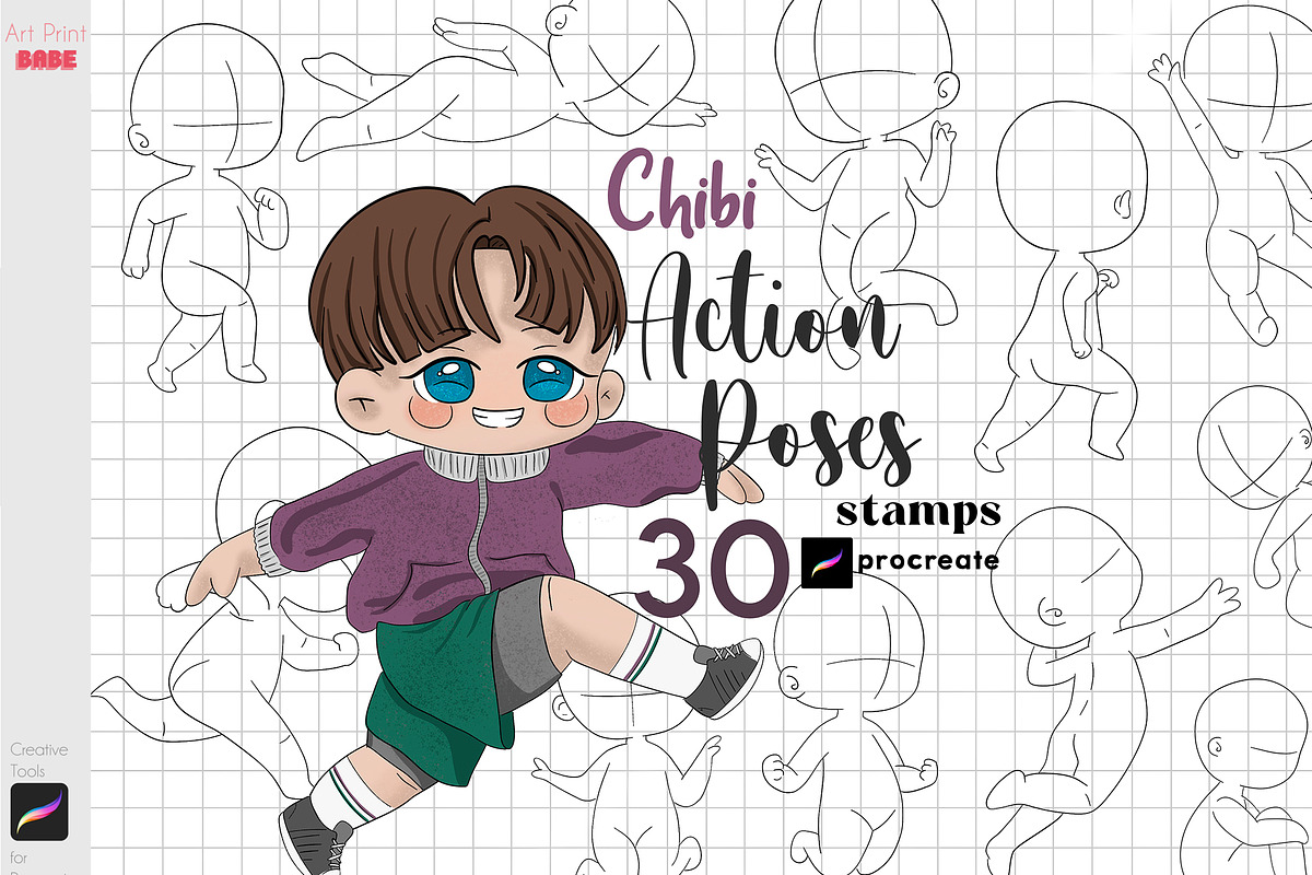 Procreate Chibi Pose Chibi Base, a Brush Add-On by ArtPrintBabe