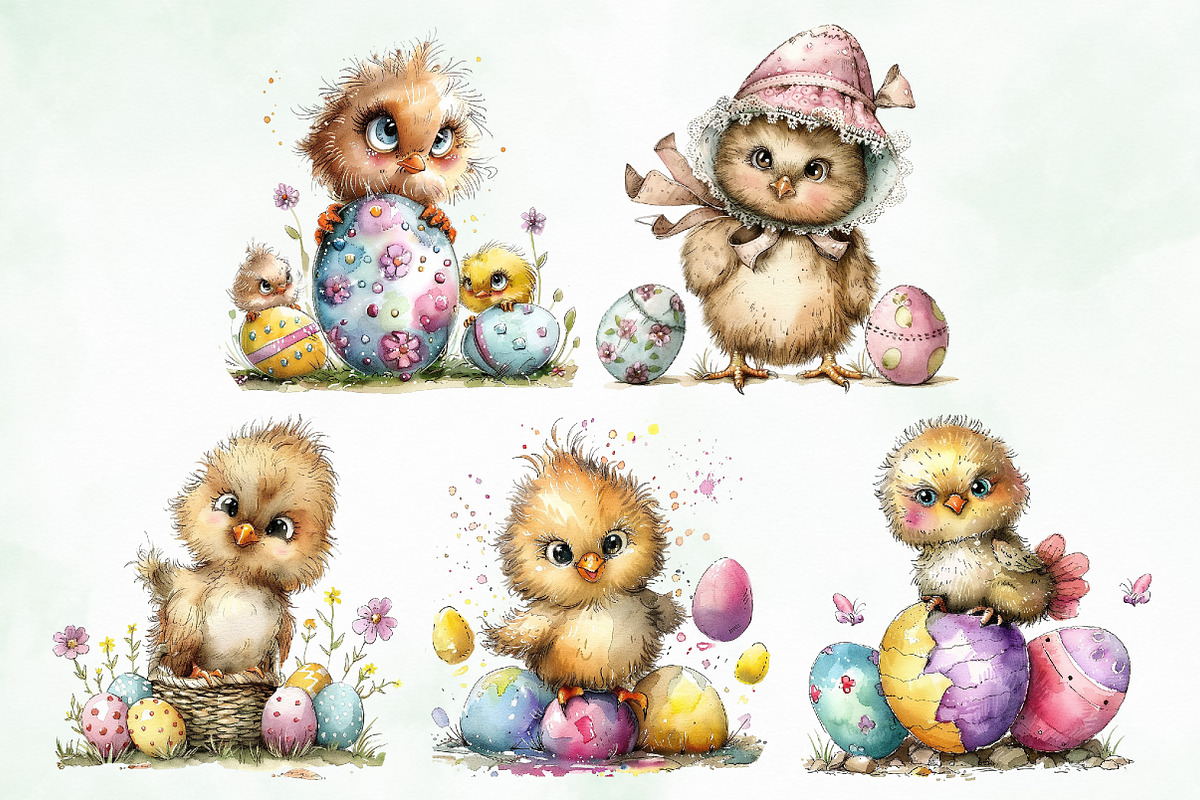 Watercolor Easter Chicks Clipart, an Illustration by Creative Art (Photo 6 of 8)