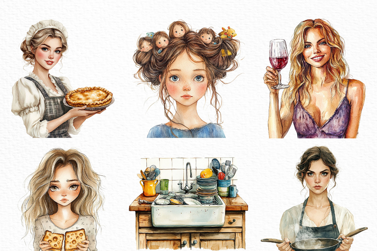 Watercolor Bad Housewife Clipart, an Illustration by Craft Nest (Photo 5 of 6)
