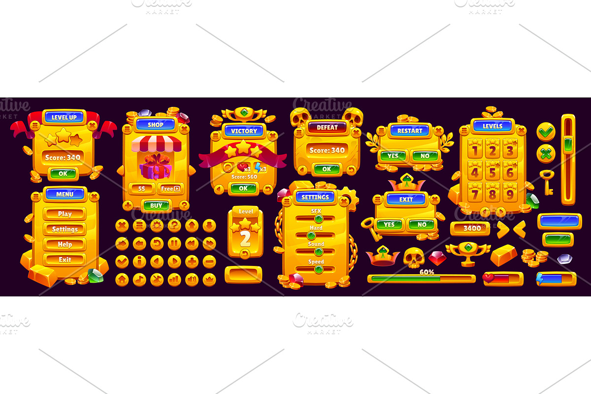 Golden game interface, gold, a Technology Illustration by Vector Tradition