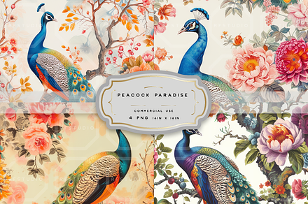 PEACOCK PARADISE, Seamless Patterns