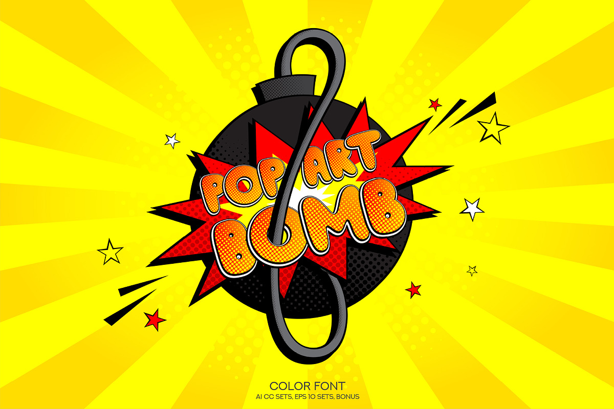 Pop Art Bomb SVG Color Font, a Symbol Font by Andrey Yaroslavtsev (Photo 1 of 8)