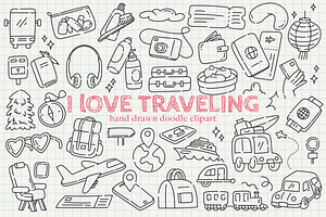 Hand-Drawn Travel Doodle Clipart Set