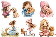 Little Girl and Dog Clipart, an Illustration by Designworld (Thumbnail 4 of 6)
