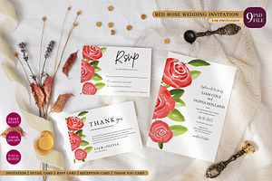 Red Rose Wedding Invitation Suite