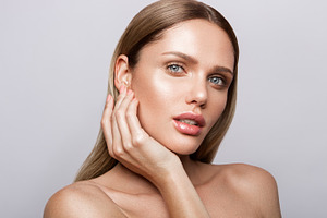 Beauty portrait of model with natural makeup stock photo containing