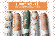 Bunny Driver clipart & paper set, a Pattern Graphic by Poppymoondesign (Thumbnail 6 of 7)