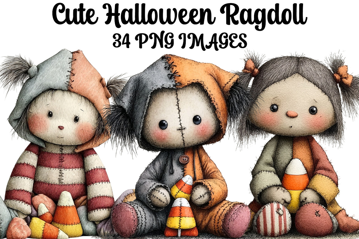 Cute Halloween Ragdoll PNG Clipart, an Illustration by DreamArtGraphic (Photo 1 of 5)