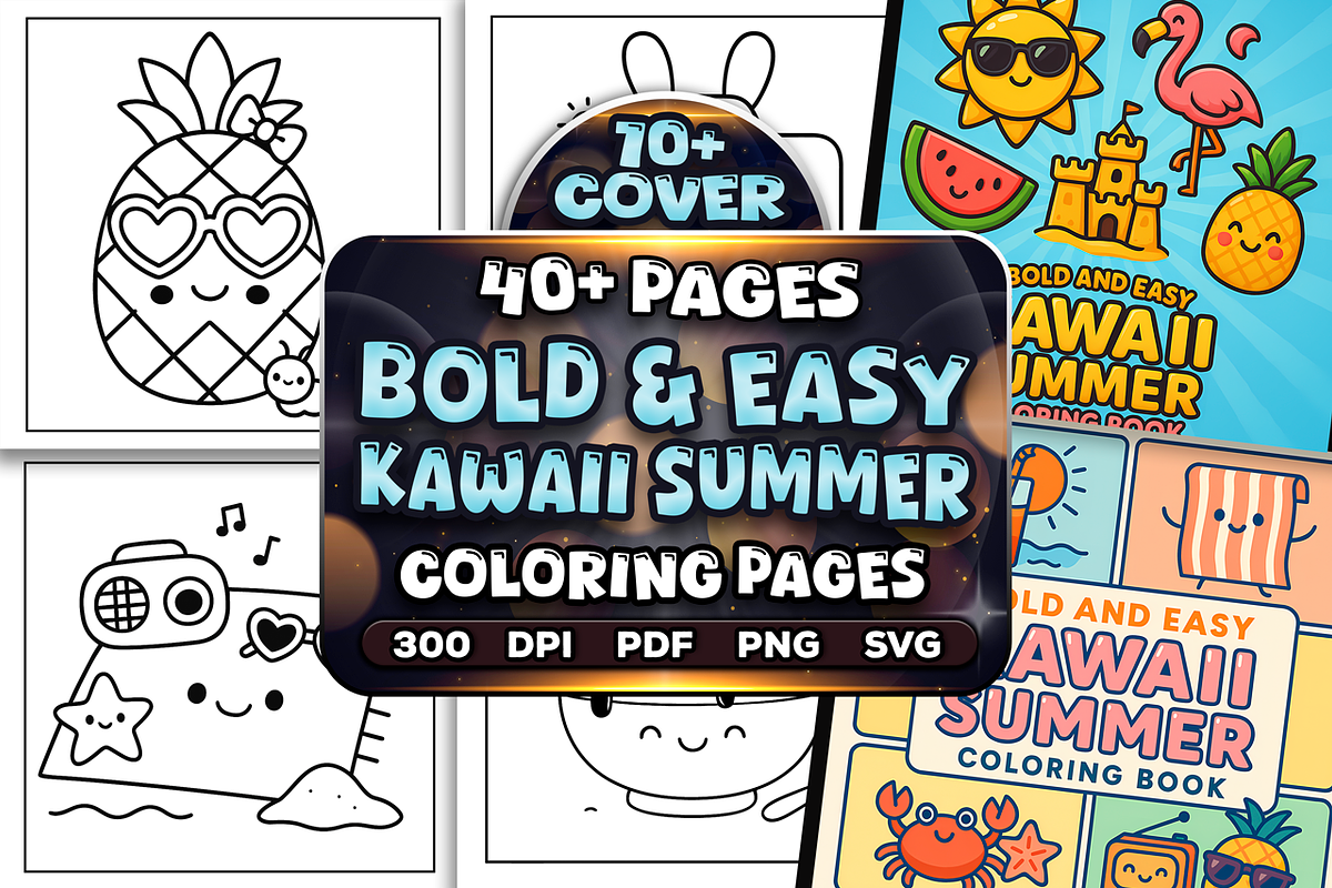 Bold Easy Kawaii Summer Coloring, a Seasonal Illustration by Craftsbeefy (Photo 1 of 4)