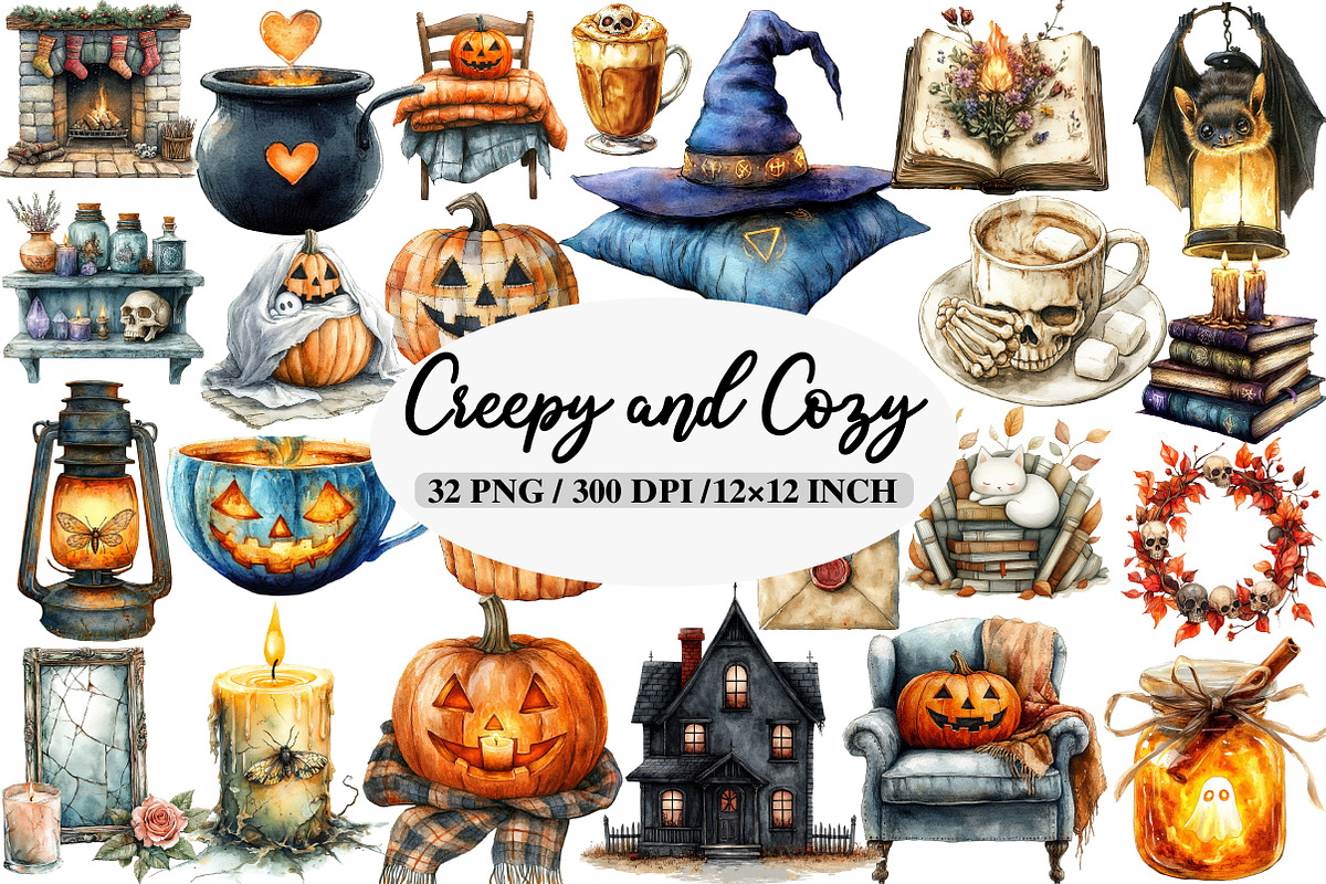Creepy and Cozy Halloween Clipart, an Illustration by Daily.Designs (Photo 1 of 5)