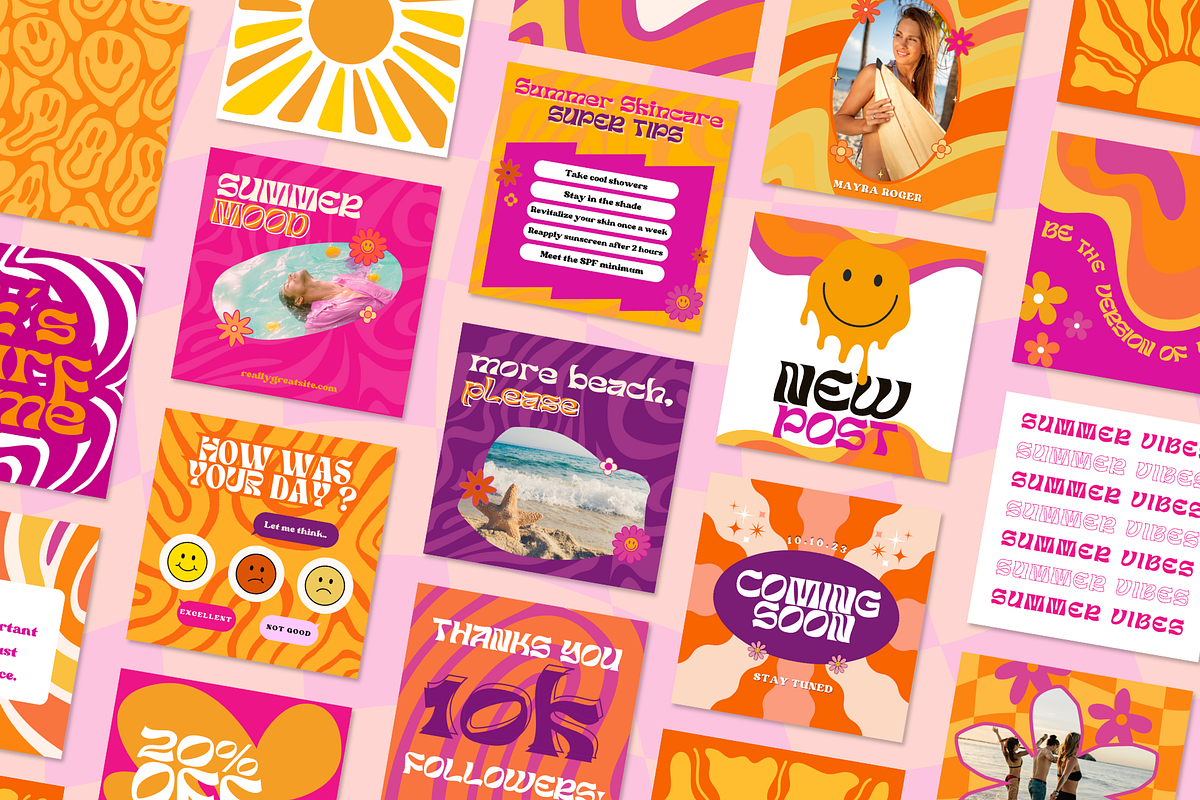 Groovy Summer Instagram Templates, a Social Media Template by Estefidigital (Photo 3 of 6)