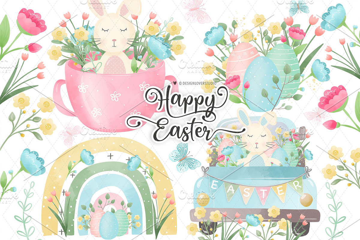 Easter Rainbows Rabbit design, an Illustration by designloverstudio