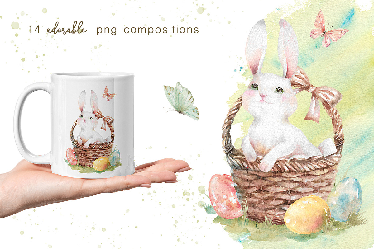 Easter Rabbits watercolor clipart, an Animal Illustration by Eva Kleinman (Photo 8 of 14)