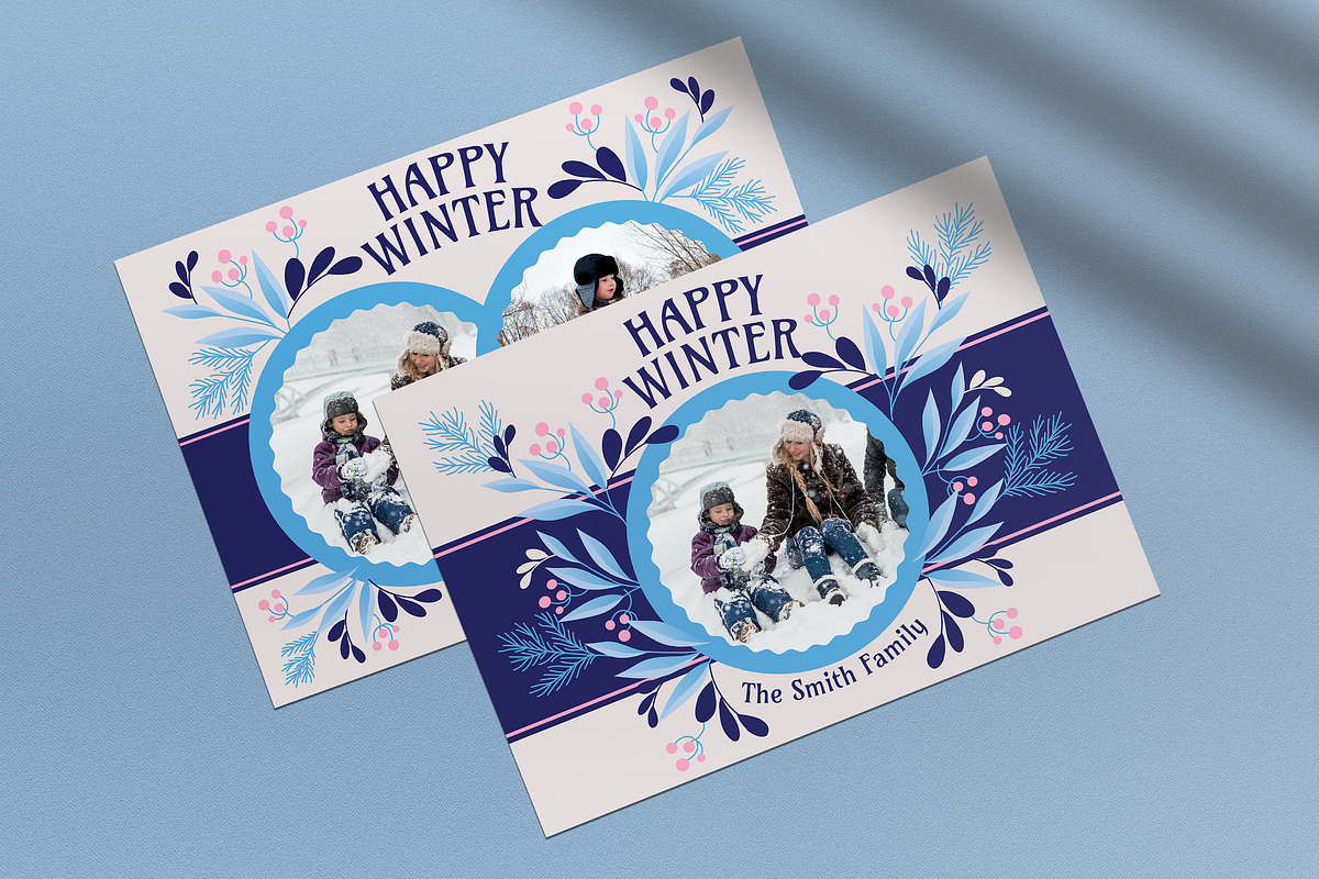 Blue Floral Winter Greeting Card, a Card Template by graphicook (Photo 2 of 4)