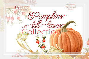 Pumpkins In Fall Leaves Collection