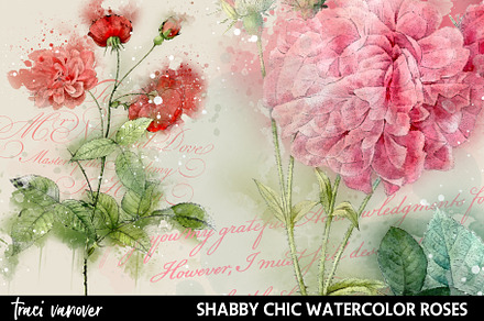 Watercolor Roses Vintage Overlays