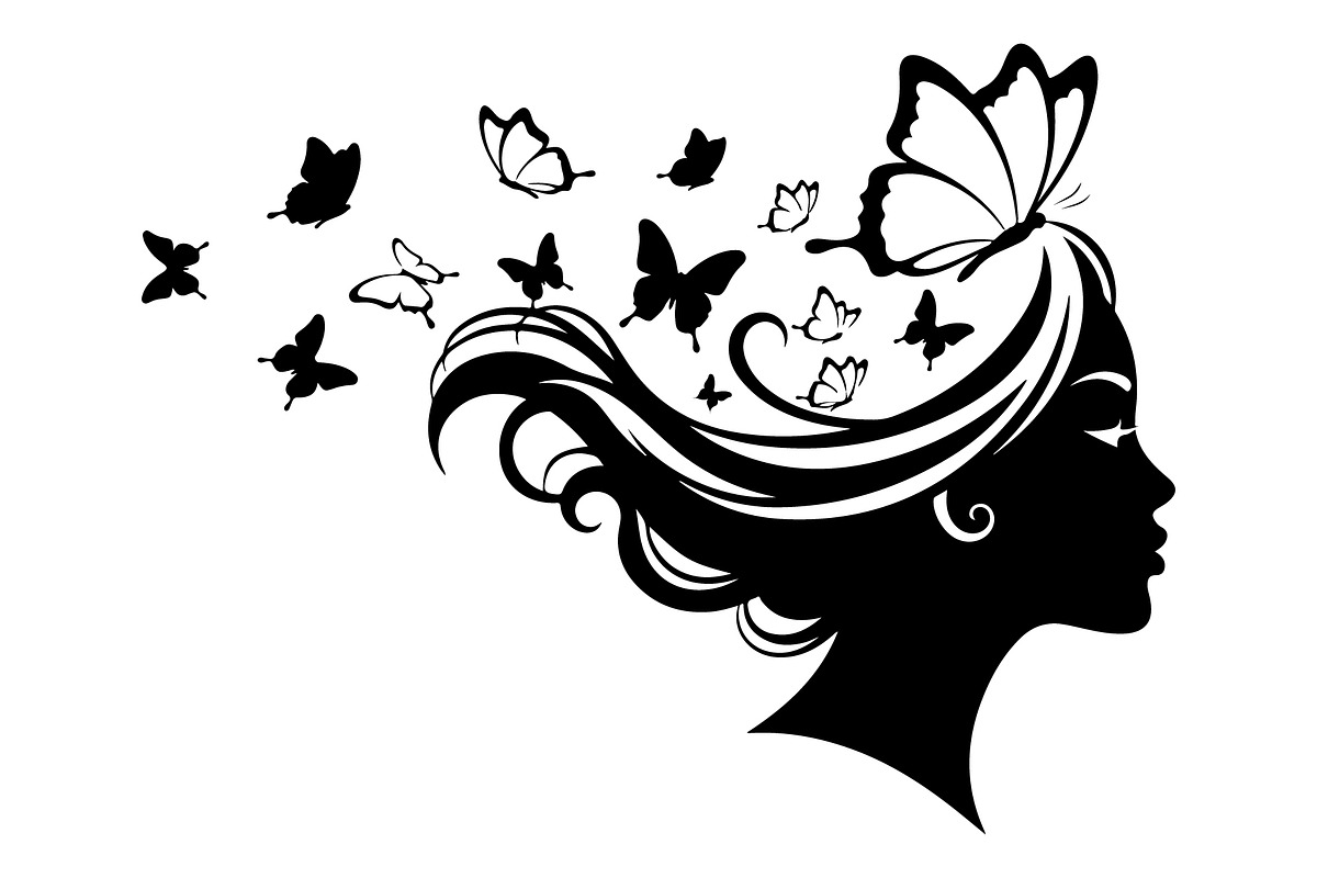 Woman Butterfly Hair Silhouette, an Object Illustration by yasushie (Photo 4 of 31)