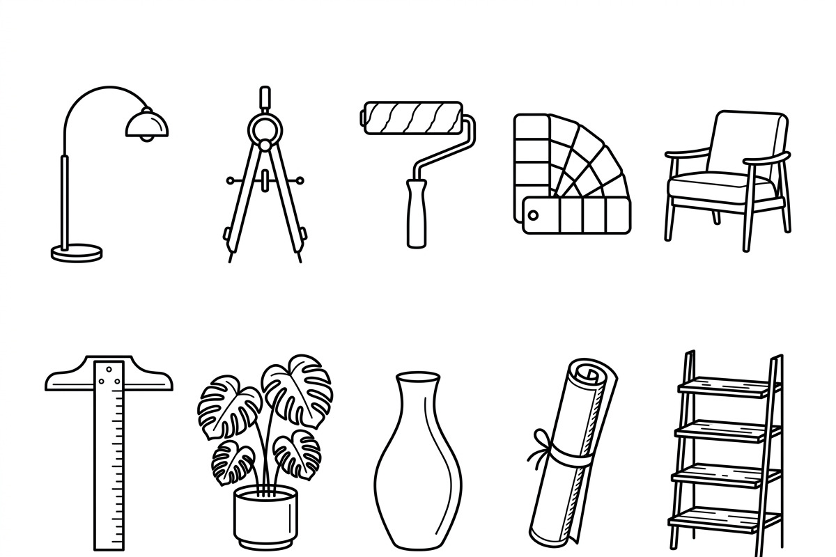 Interior Design Studio Icon Set, an Outline Icon by adenpinkstore (Photo 3 of 12)