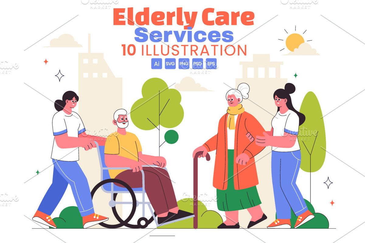 10 Elderly Care Service Illustration, a Person Illustration by denayunebgt (Photo 1 of 4)