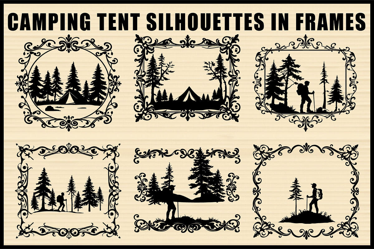 Framed Camping Tent Forest Silhouett, a Graphic by jahid234