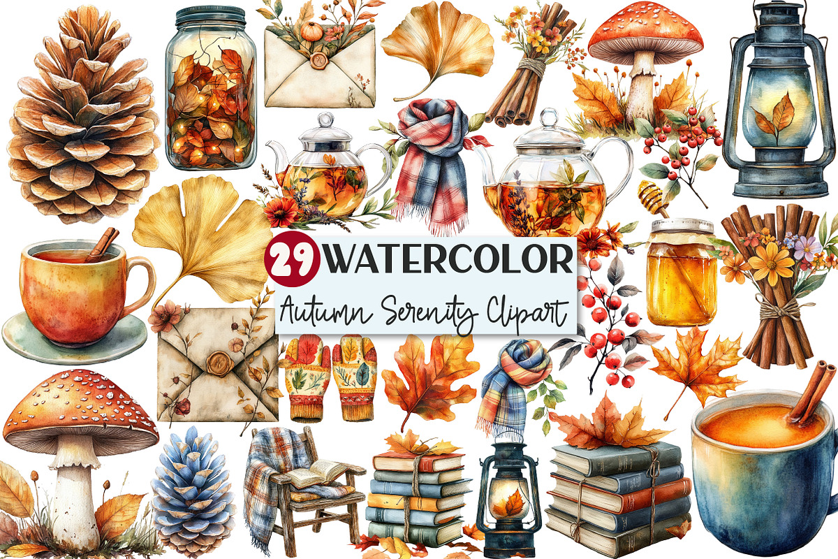 Watercolor Autumn Serenity Clipart, an Illustration by Rose Art (Photo 1 of 7)