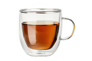 Glass cup of aromatic tea isolated on white background, a Food & Drink Photo by AlyaAnd