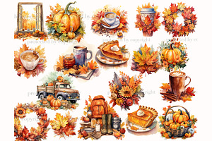 Watercolor Autumn Clipart PNG