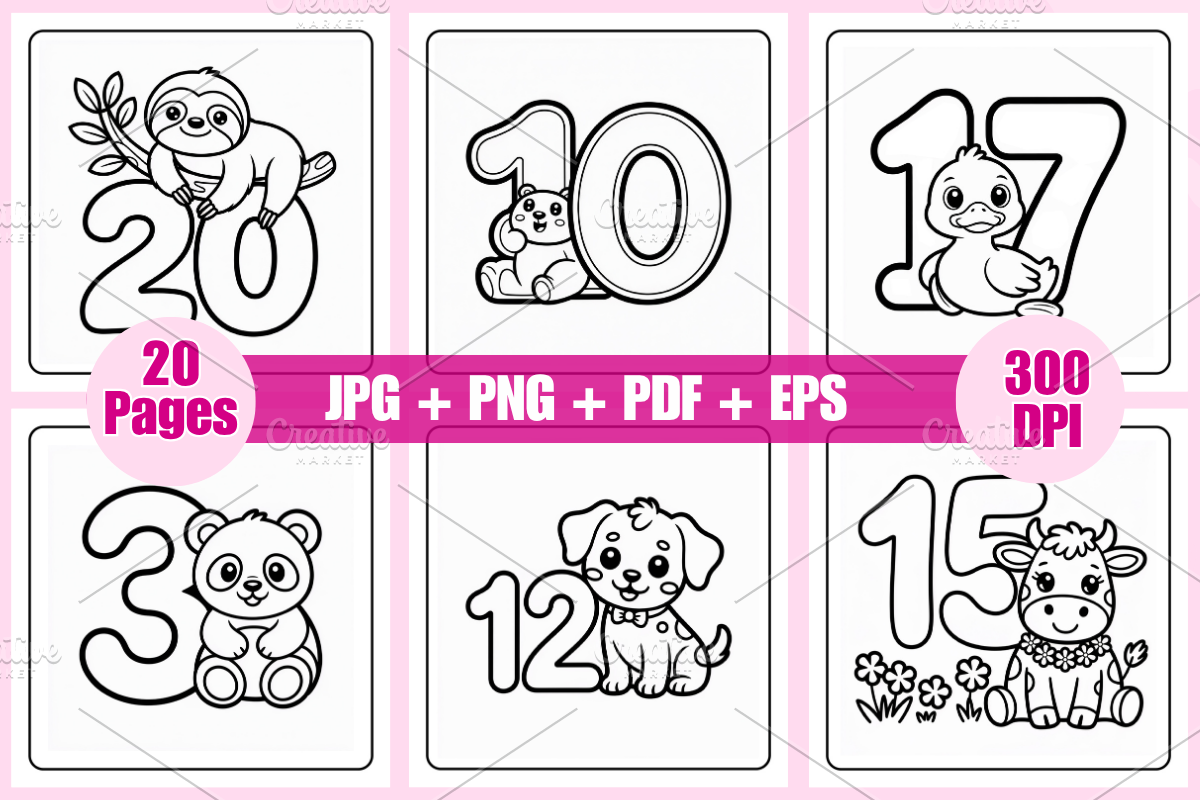Cute Number Coloring Pages For Kids, an Animal Illustration by Coco Bloom (Photo 2 of 3)