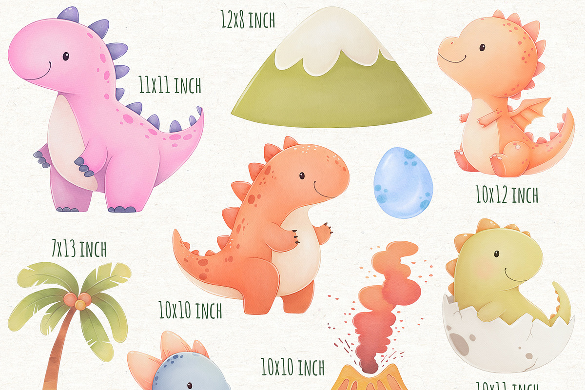 Cute Dinosaur Watercolor Clipart PNG, an Animal Illustration by ekossa_art (Photo 2 of 5)