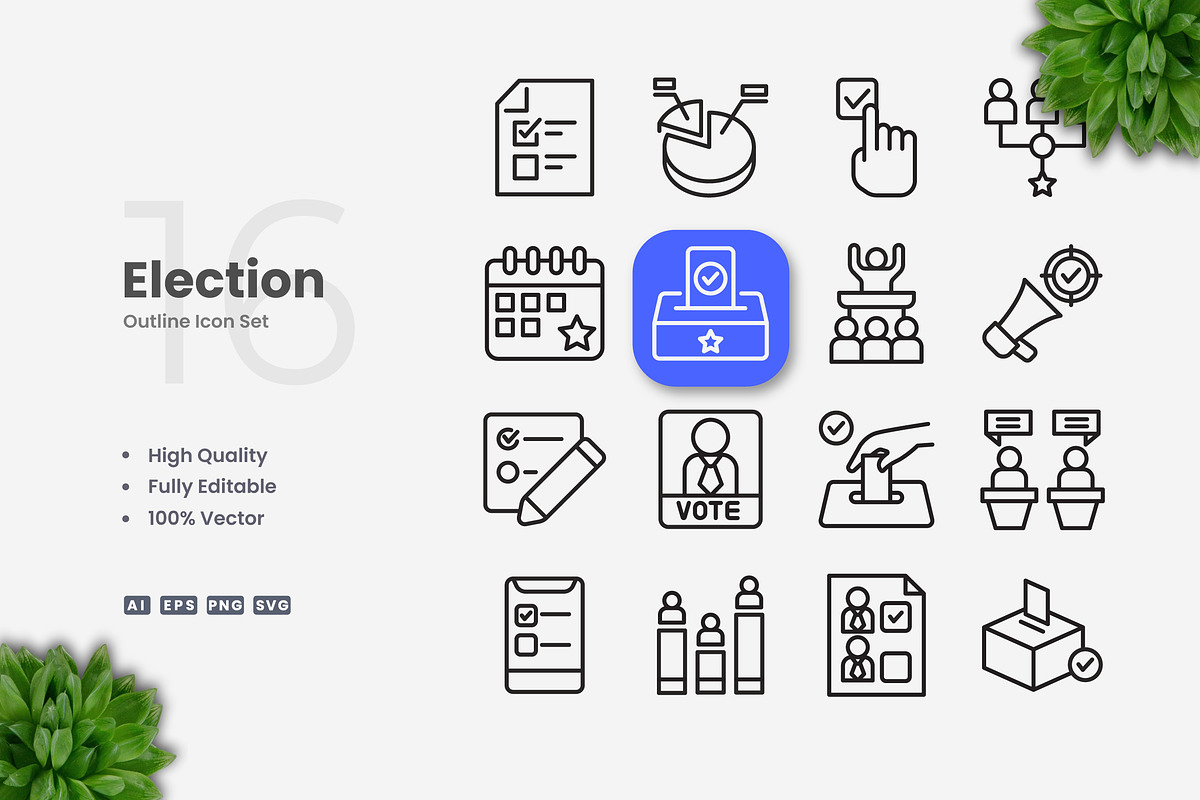 Election Outline Icons, an Outline Icon by Upnowgraphic