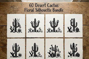 60 Desert Cactus Floral Silhouette