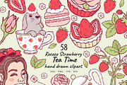 Rococo Strawberry Tea Time Clipart, a Food Illustration by TitaLivingArt (Thumbnail 1 of 9)