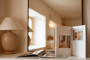 Cozy corner with books and lamp, a Photo by Beautiful things