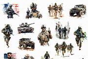 Watercolor Military Clipart (PNG), an Object Illustration by DesignBTF (Thumbnail 4 of 7)