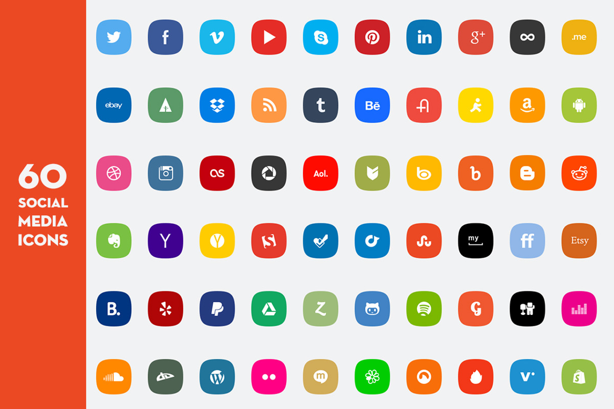 60 Social Media Icon Set, an Icon by vog (Photo 1 of 2)
