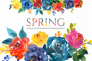 Bright Watercolor Flowers Spring Art