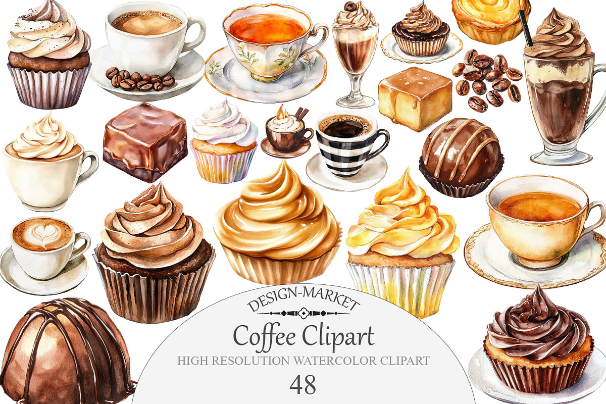 Watercolor coffee Clipart, an Illustration by Design Market (Photo 1 of 5)