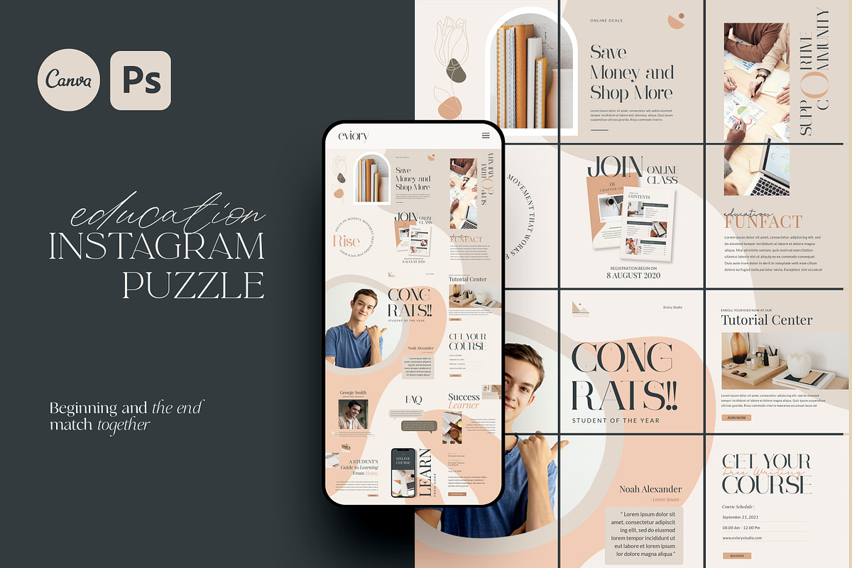 Instagram Puzzle e-Course PS CANVA, a Social Media Template by Eviory