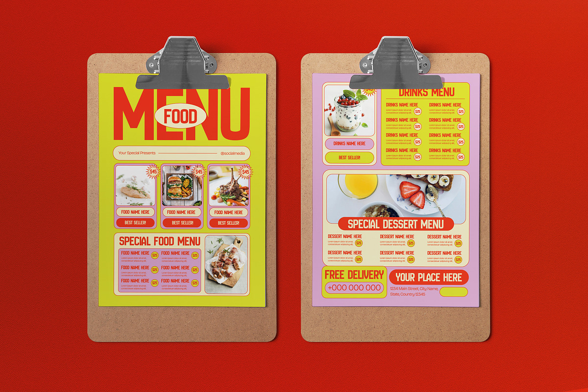 Yellow Purple Brutalism Food Menu, a Flyer Template by graphicook (Photo 1 of 4)