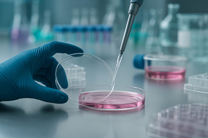Laboratory scene with microbiologist, a Photo by Dvoevnore photos